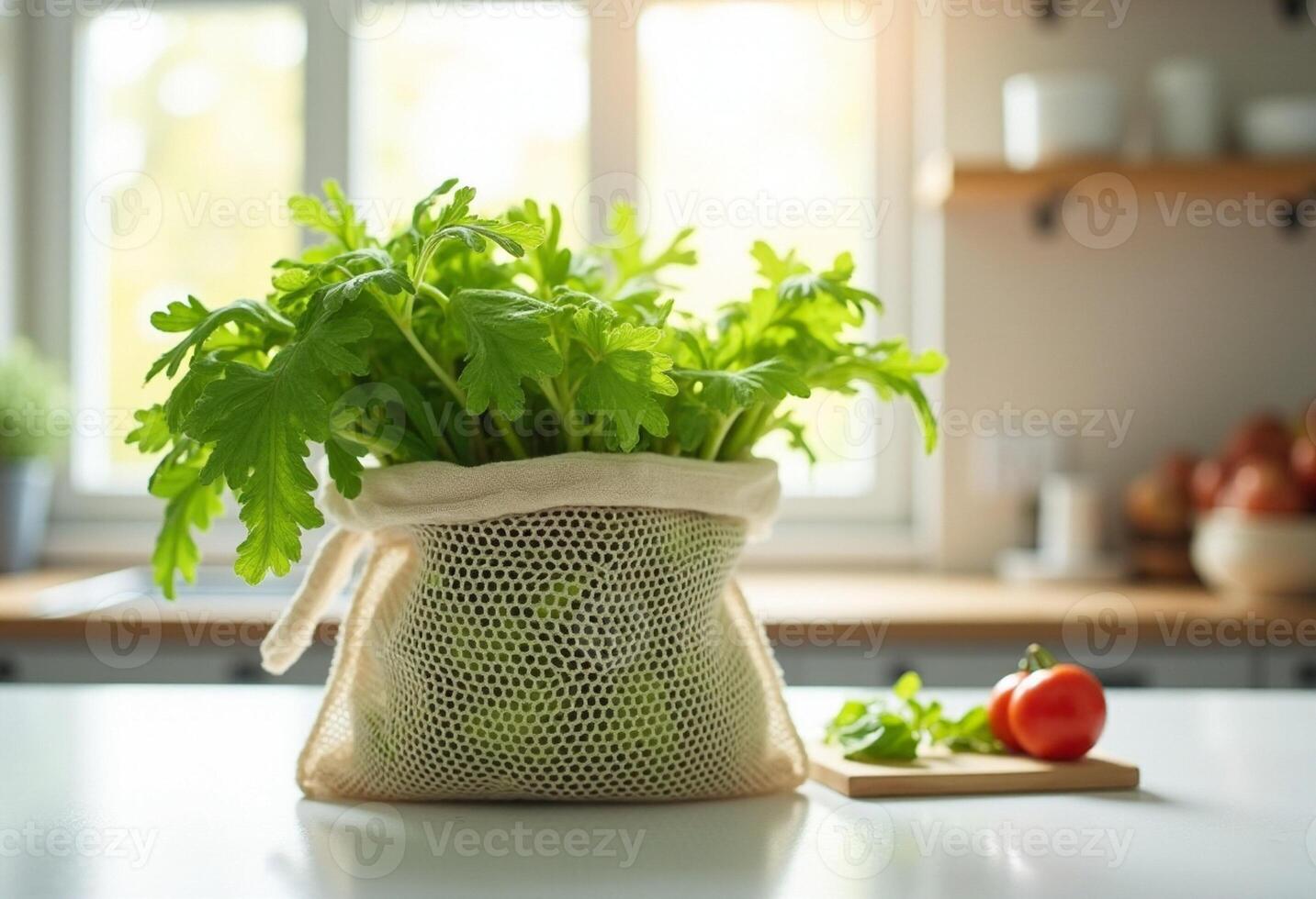 Fresh Salad Ingredients in Cotton Shopping Bag photo