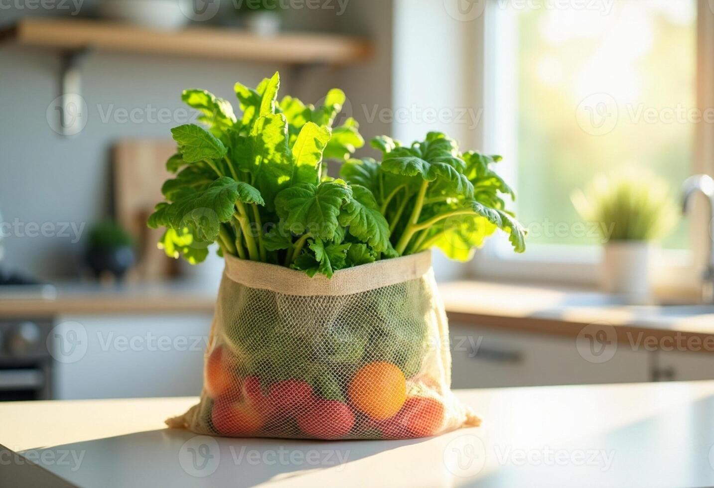 Sunlight on Eco Bag Full of Seasonal Produce photo