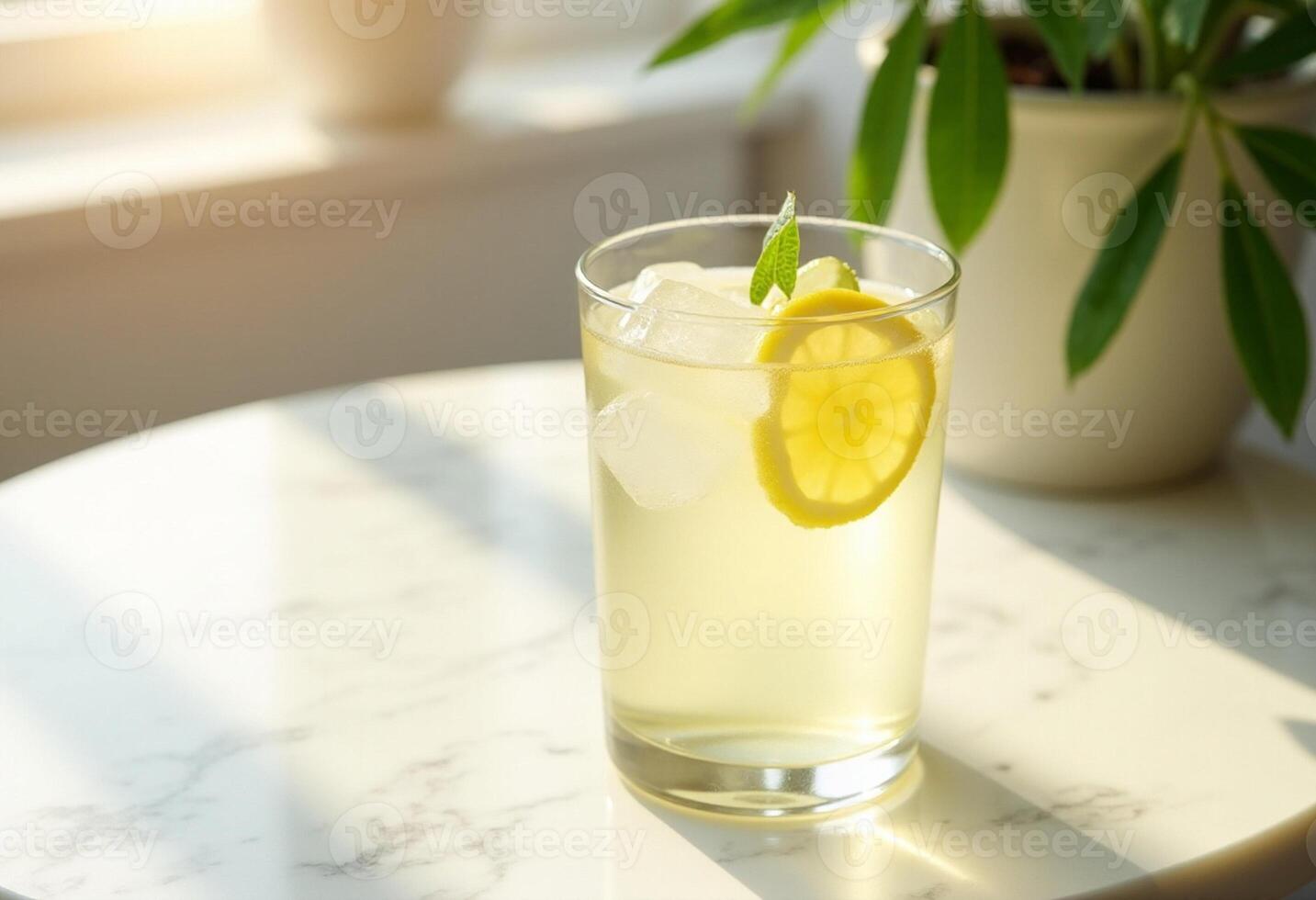 Fresh Lemon Water by the Window with Greenery photo
