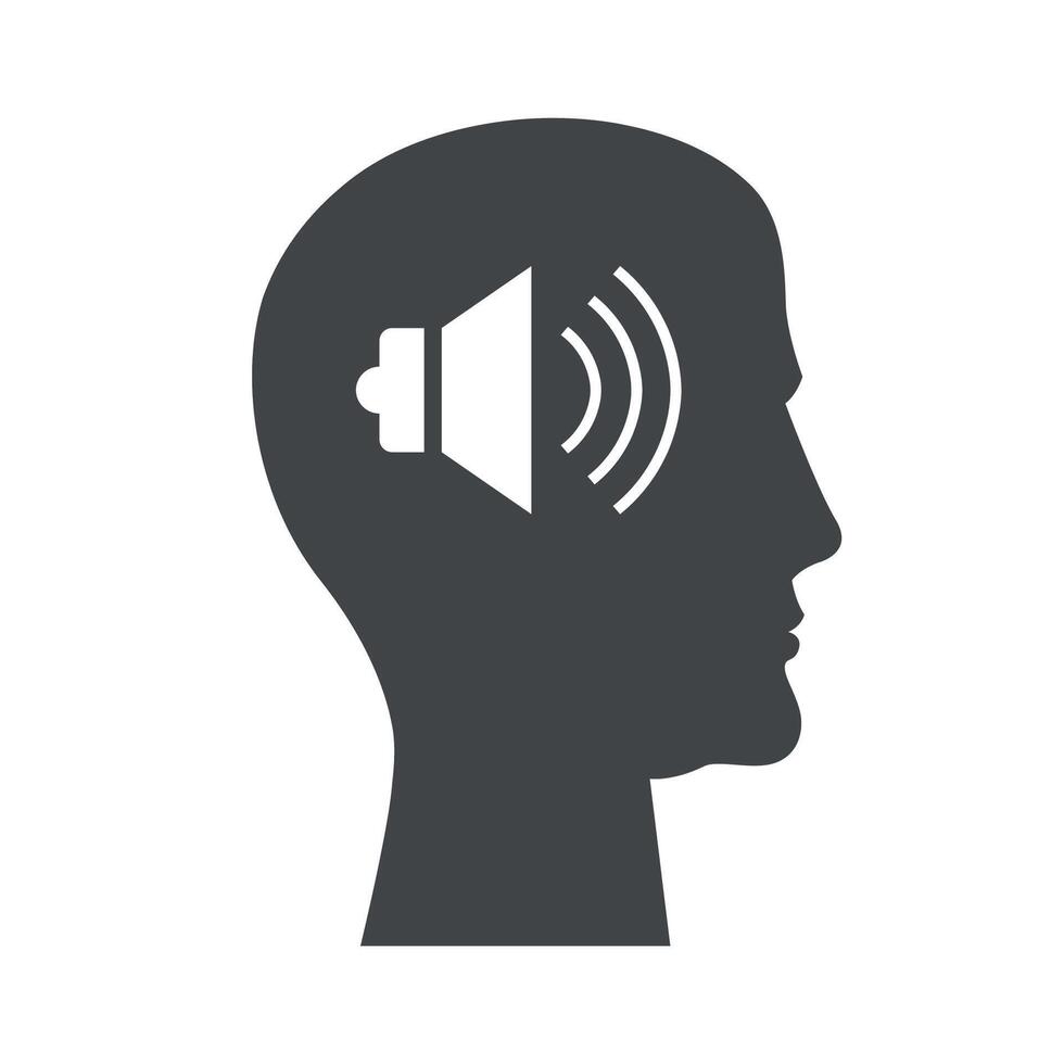 Black icon loud music head. vector