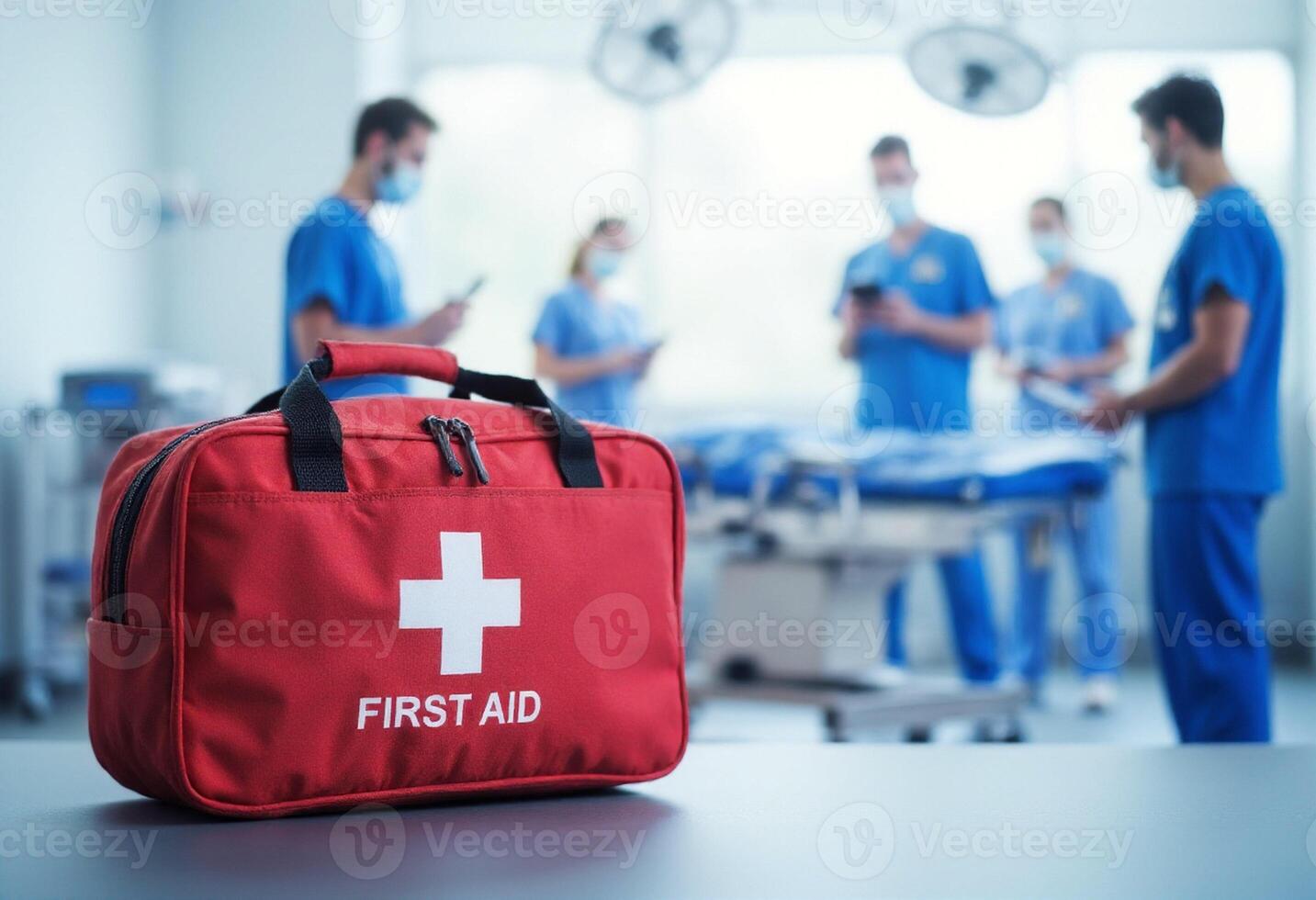 First aid bag on a table in an operating room photo
