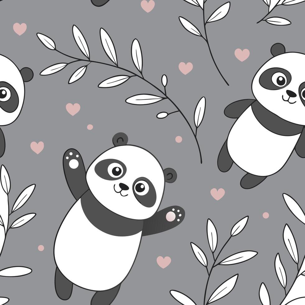 Cartoon Panda Seamless Pattern vector