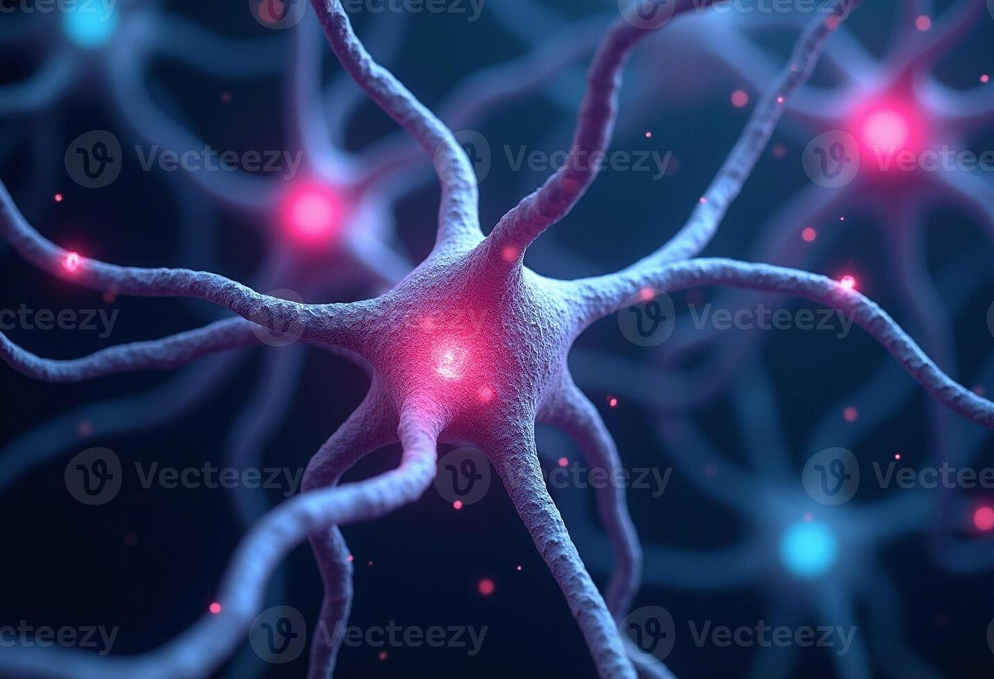 Glowing Neuron Cluster in 3D Simulation Style photo