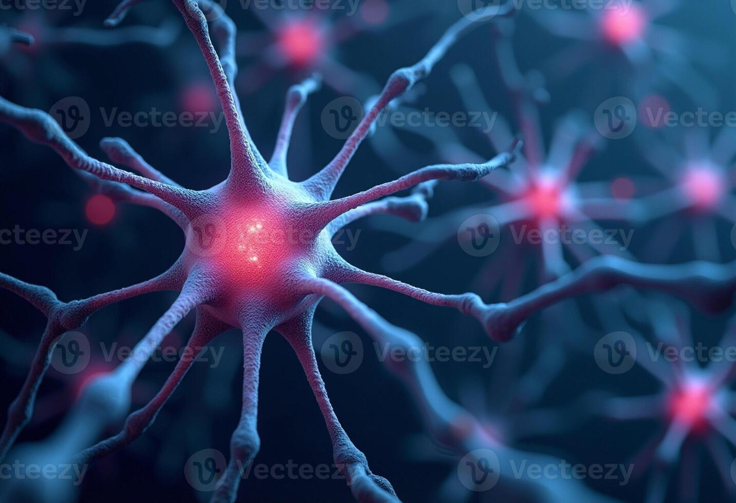 Close-Up of Glowing Neuron with Electric Pulses photo