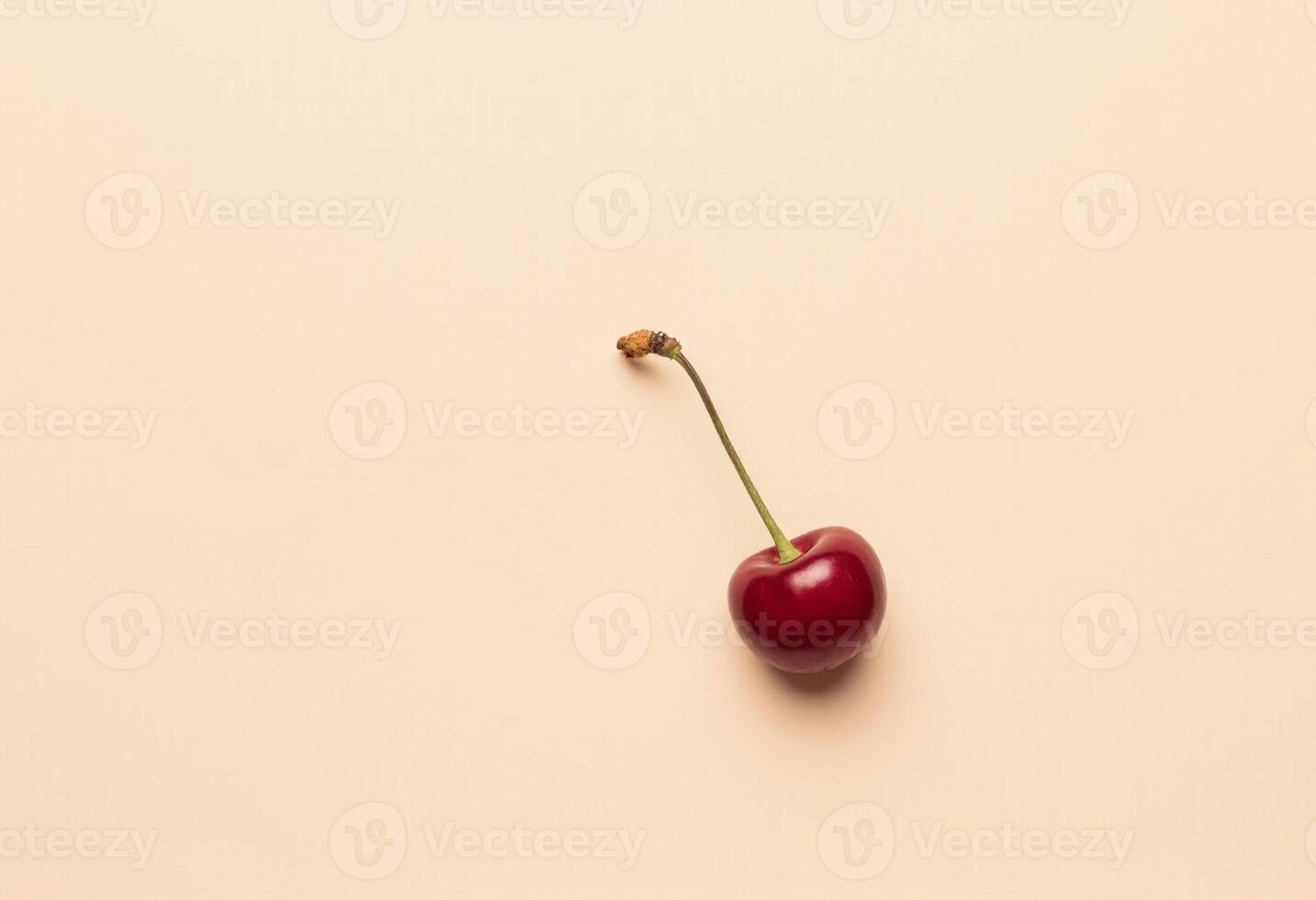 Natural Cherry Fruit with Stem on Beige Background photo
