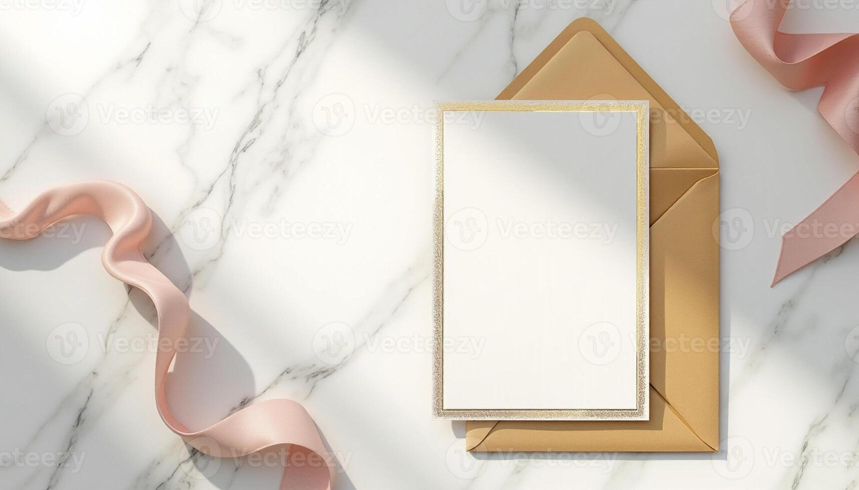 An envelope with a blank card on a marble surface photo