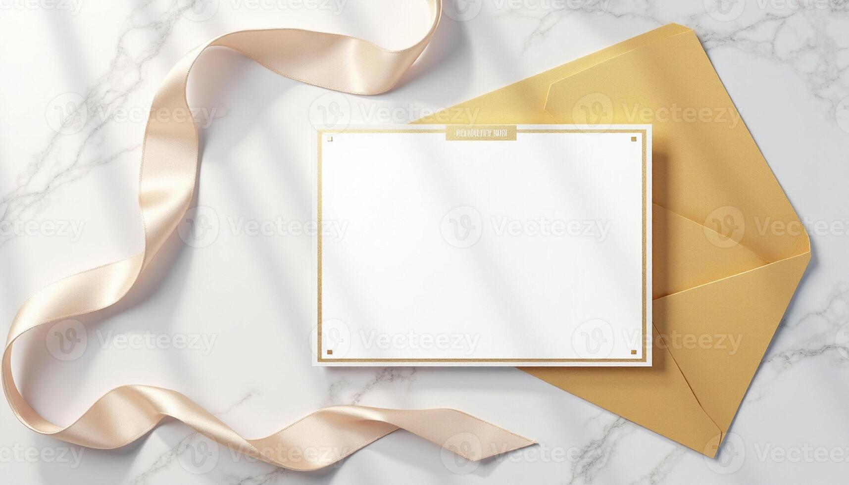 An envelope with a blank note and a gold ribbon photo