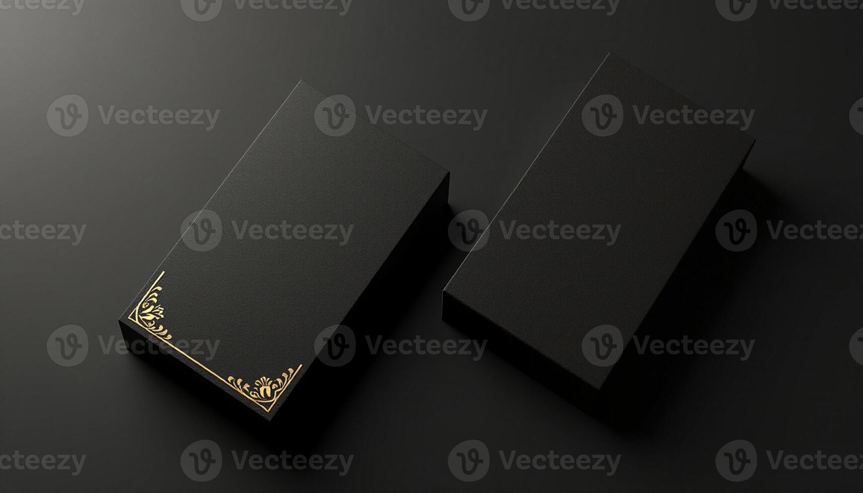 Black and gold gift box mockup on black background photo