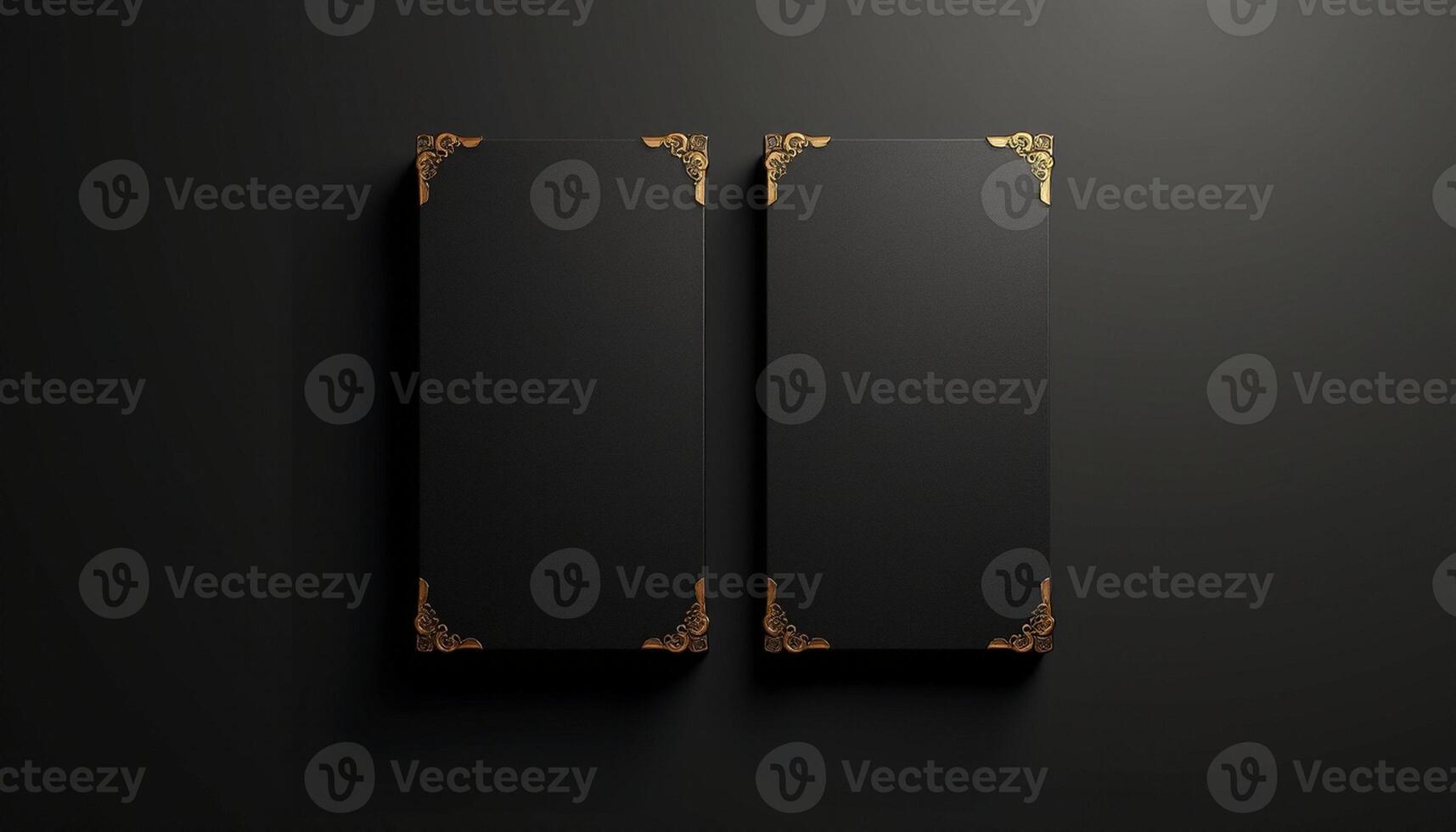 Two black and gold frames on a black background photo