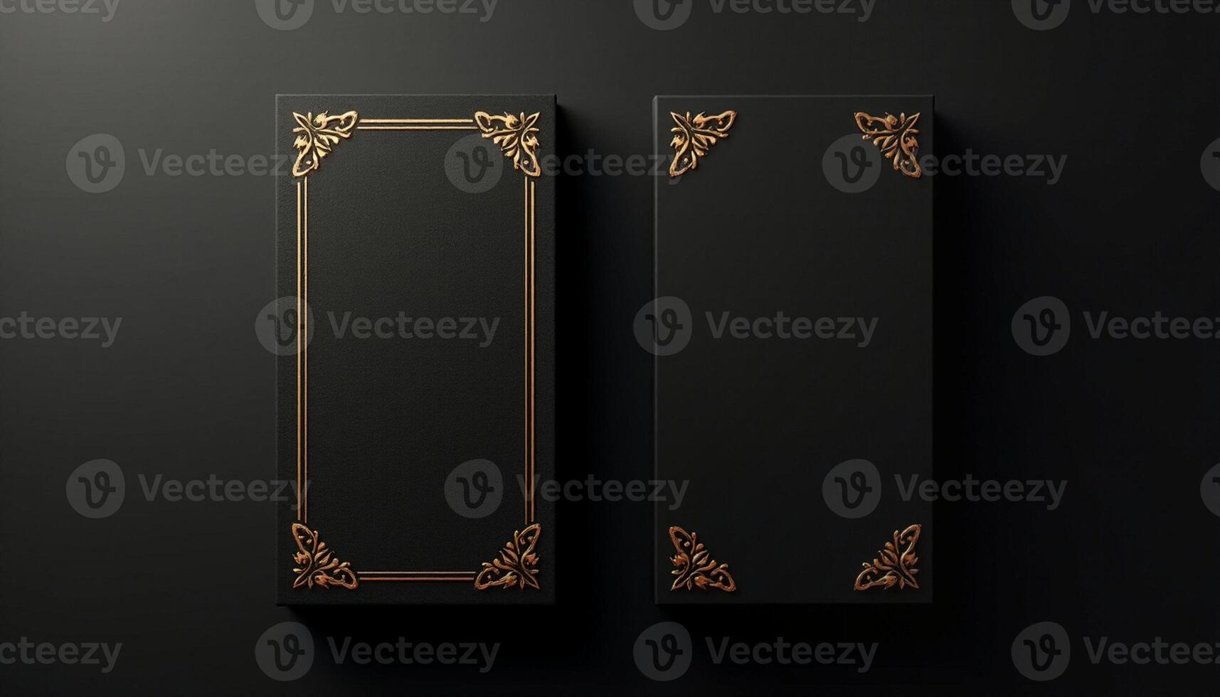 Two black boxes with gold decorative elements on the sides photo
