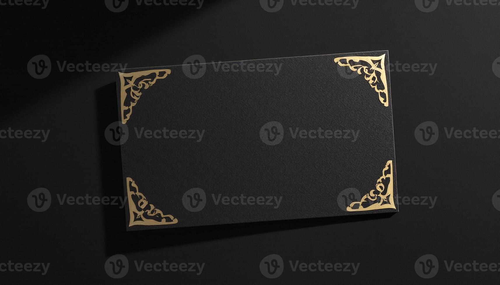 Black and gold frame with gold border on black background photo