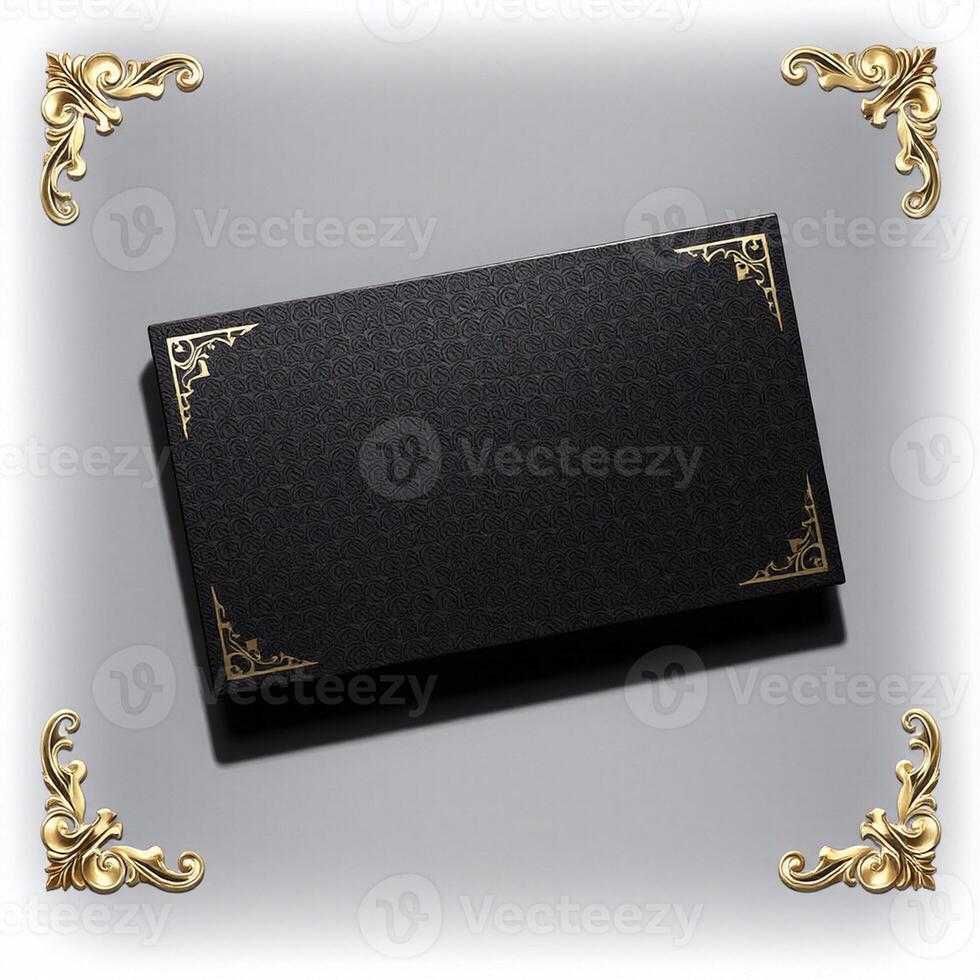 A black box with gold trim on it photo