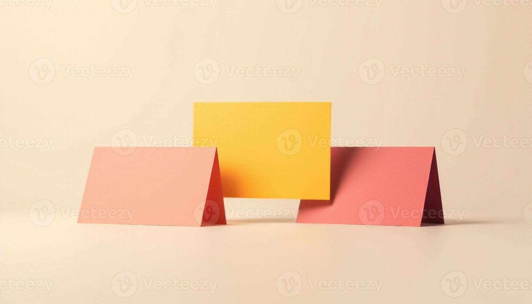 Three different colored paper cards on a light background photo