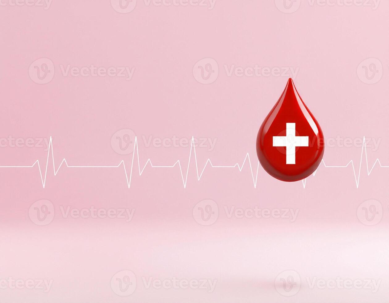A red blood drop is floating in front of a heartbeat line photo