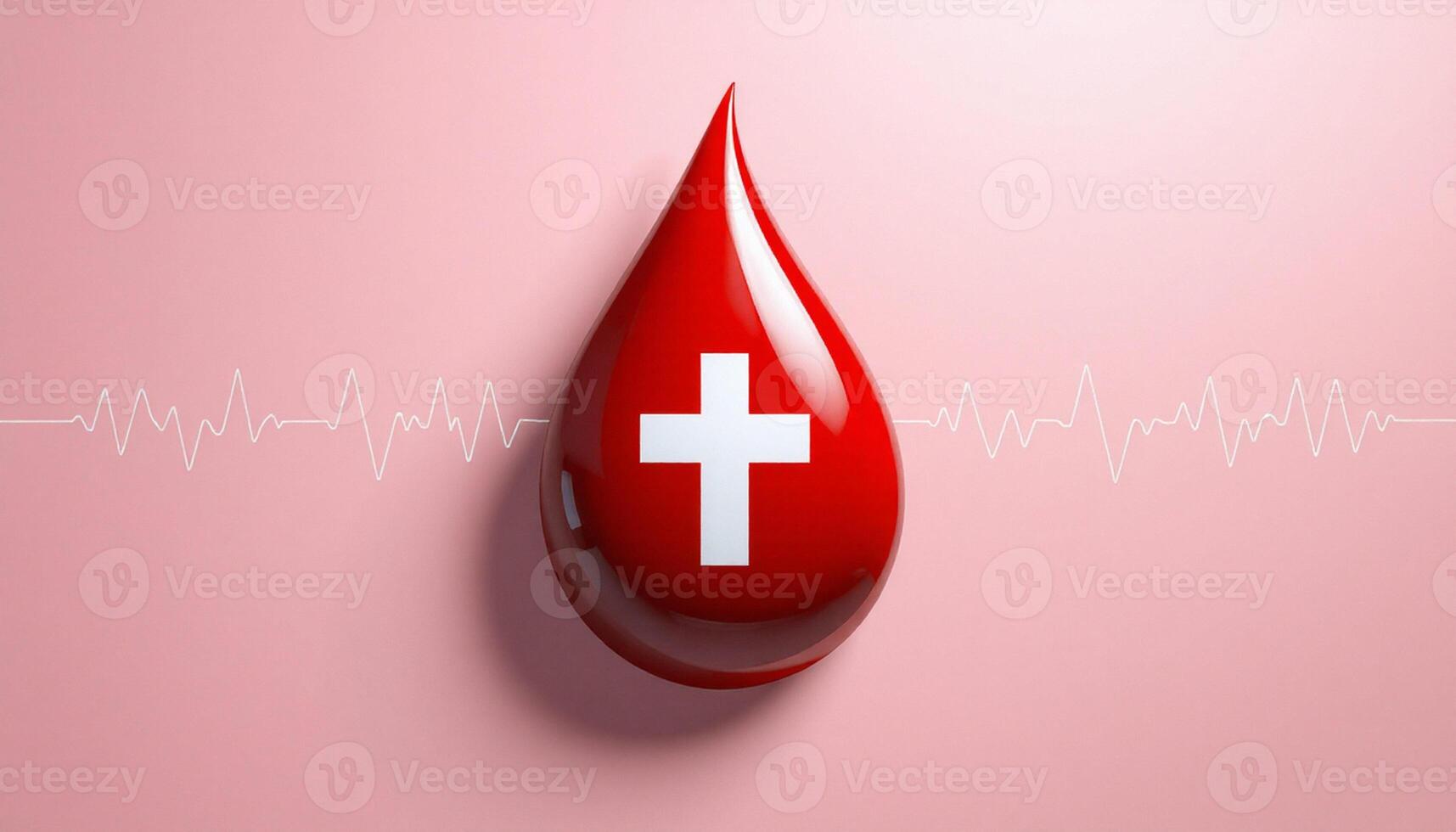 Blood drop with swiss flag and heartbeat on pink background photo