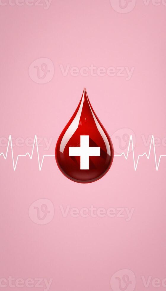 Blood drop with a cross on it, with a heartbeat line photo