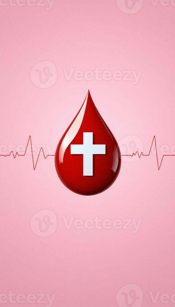 Blood drop with cross on a pink background photo