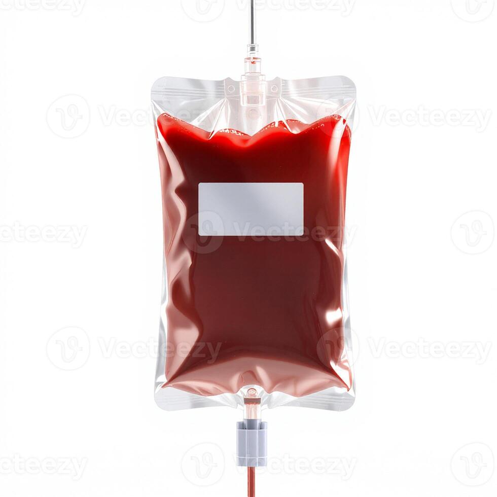 A blood bag with a red liquid inside photo