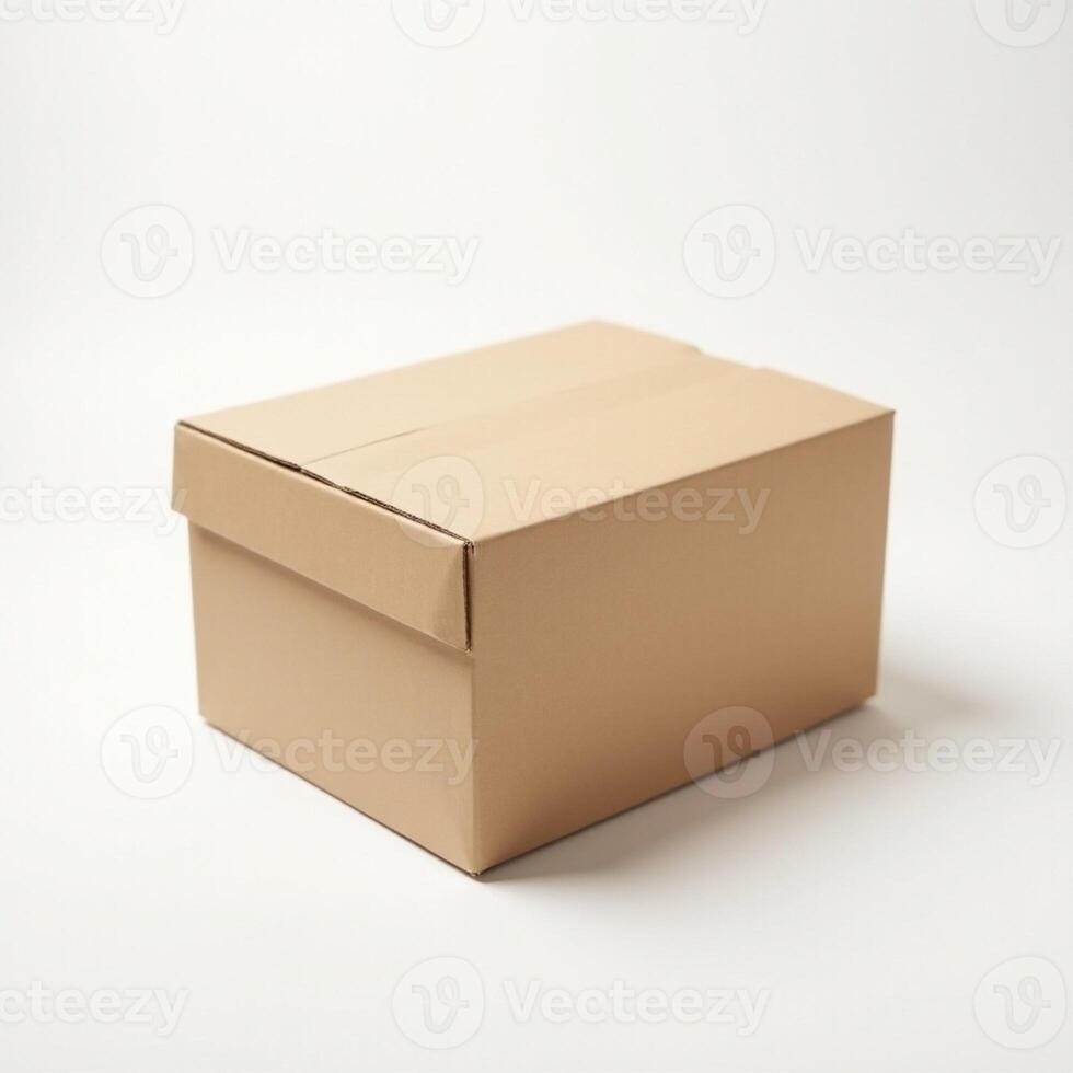 A brown cardboard box on a white background photo
