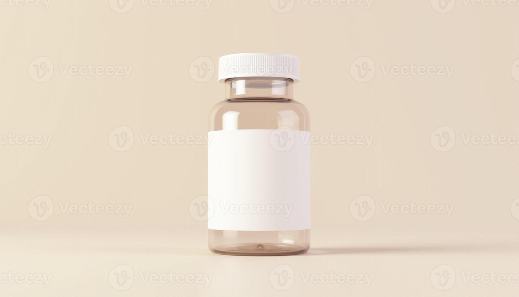 A empty glass bottle with a white cap on it photo