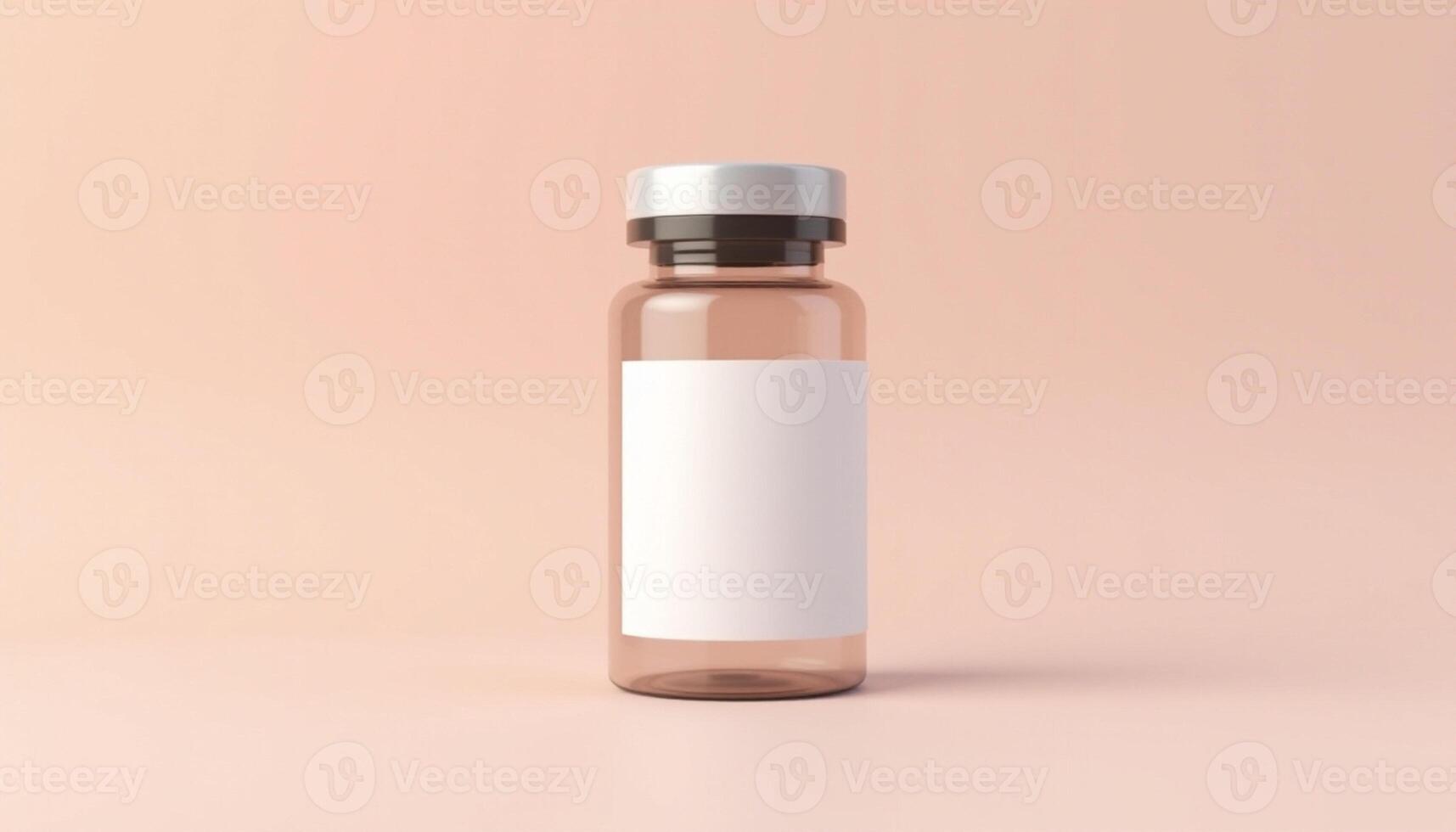 A small bottle with a white label on it photo