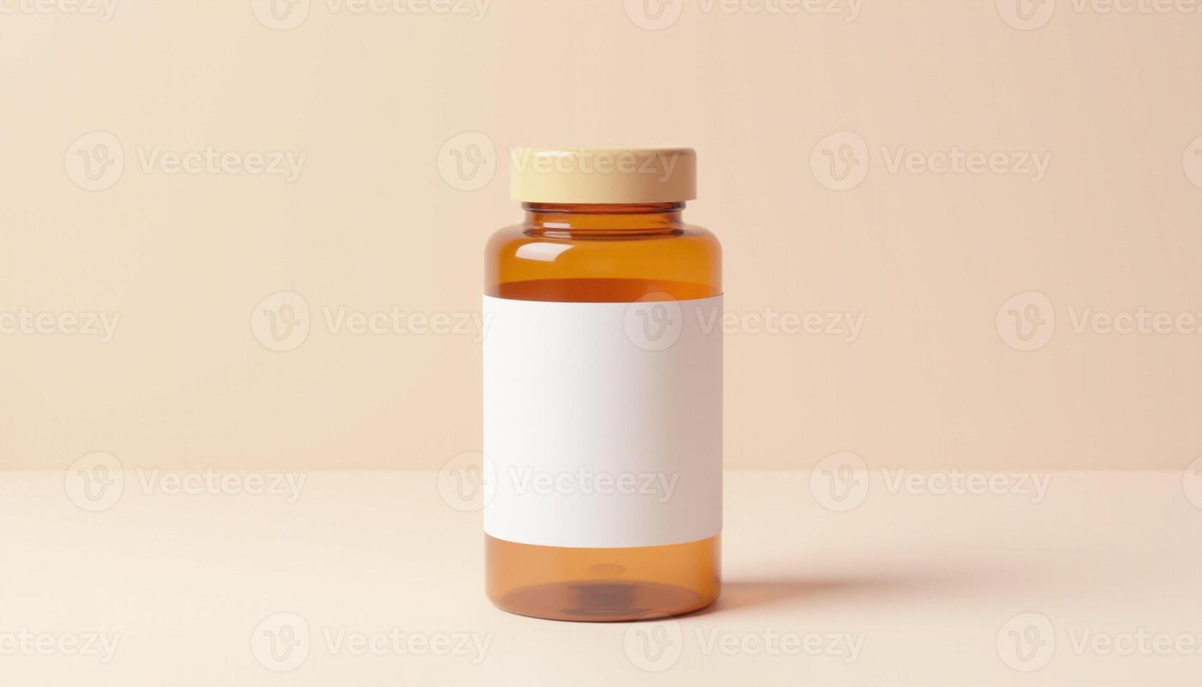 A bottle of medicine with a white label on it photo