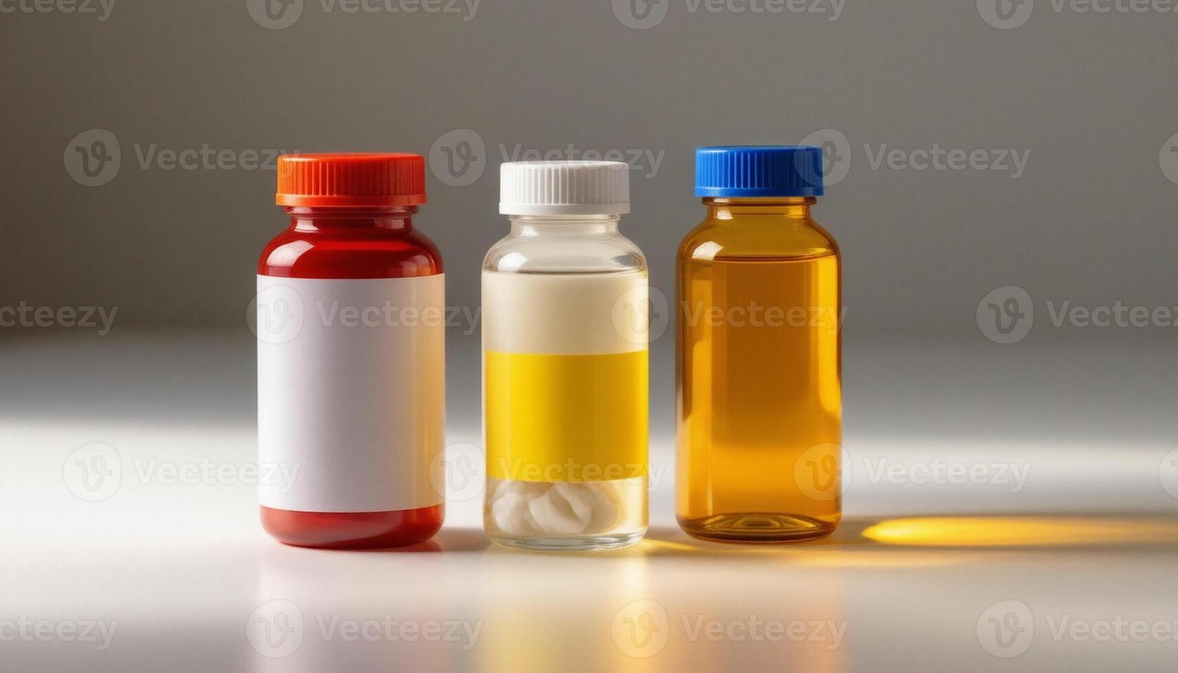 Three different types of liquid in bottles photo