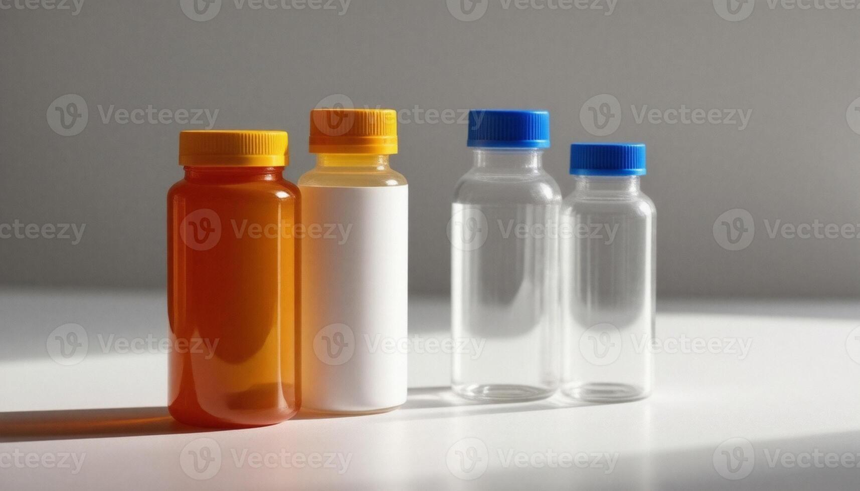 Three different types of plastic bottles on a table photo