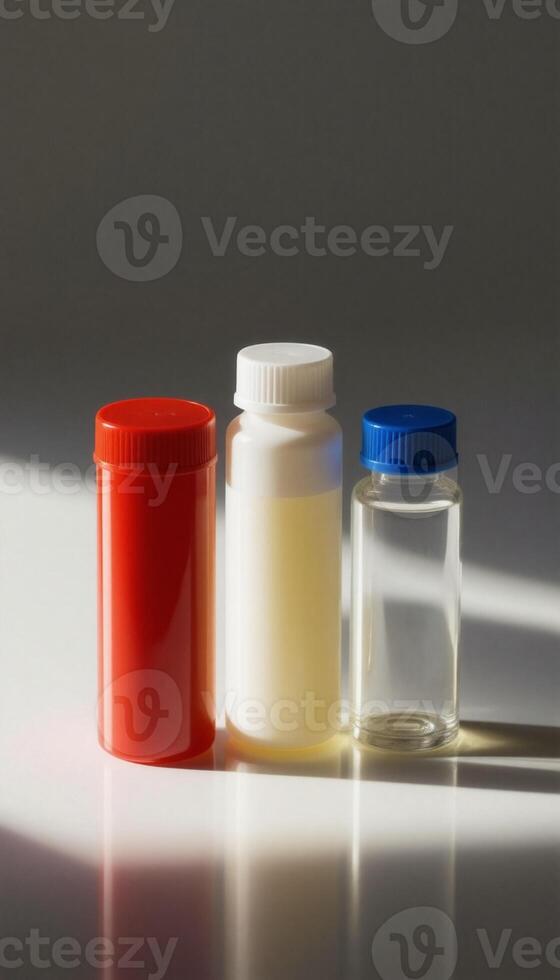 Three different types of plastic containers sit on a table photo