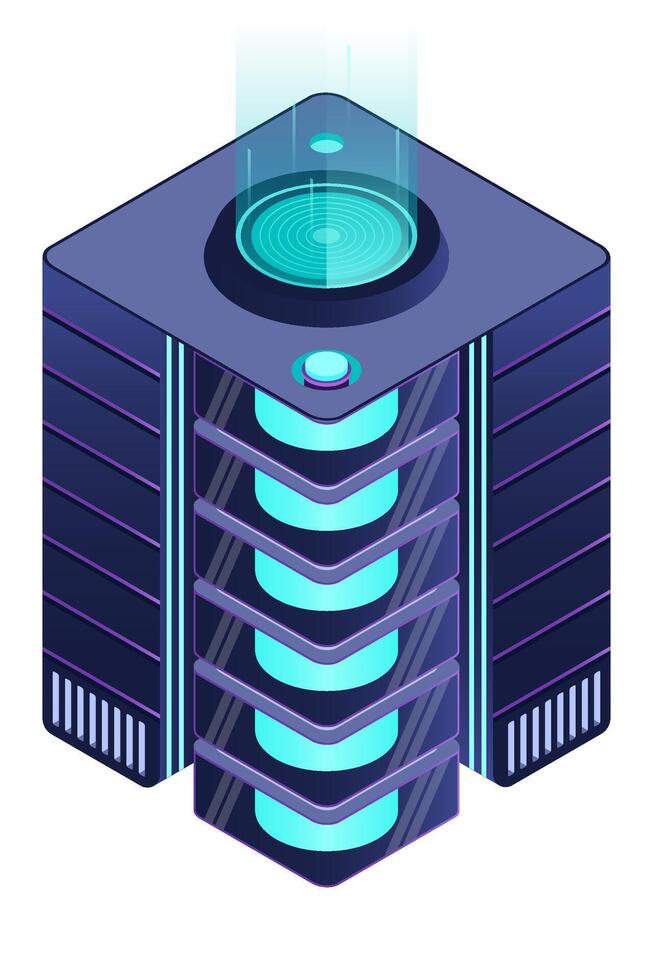 Isometric futuristic server. Isometric database or data center. Abstract blockchain. Computer vector