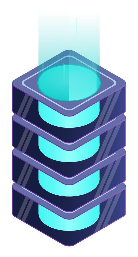 Isometric futuristic server. Isometric database or data center. Abstract blockchain. Computer storage, vector