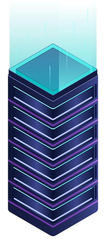 Isometric futuristic server. Isometric database or data center. Abstract blockchain. Computer storage. vector