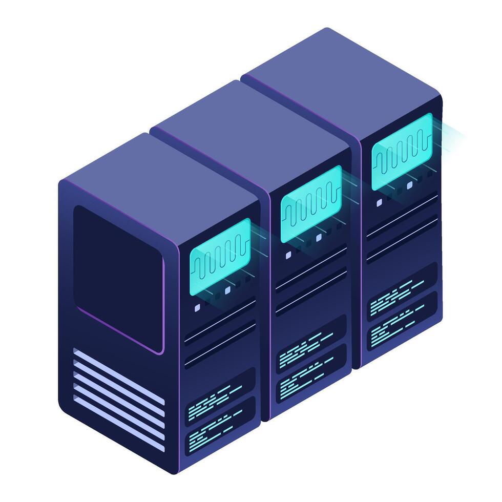 Isometric futuristic server. Isometric database or data center. Abstract blockchain. Computer. vector