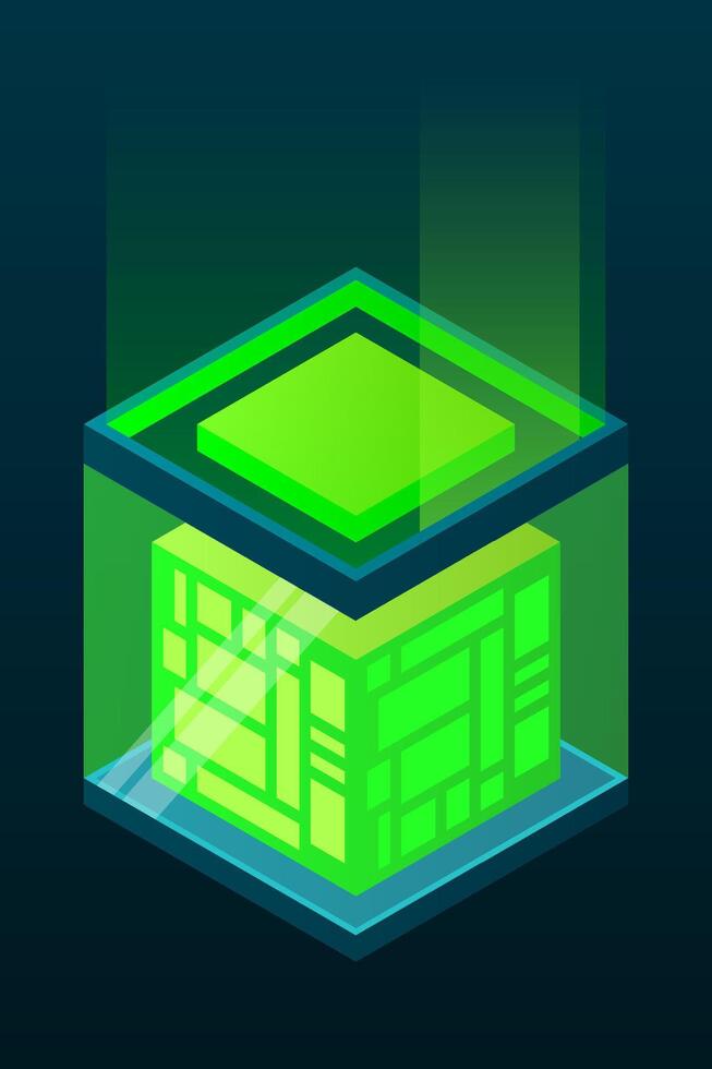 Isometric database. Isometric futuristic server. Big data isometric. Cloud computing and file cloud storage. vector
