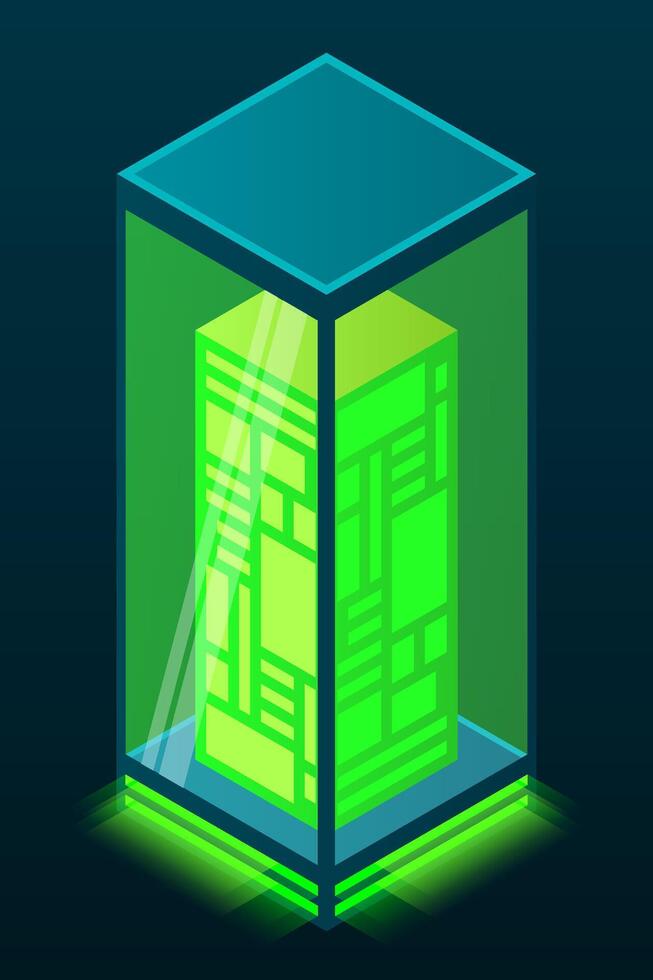 Isometric database. Isometric futuristic server. Big data isometric. Cloud computing and file cloud storage vector