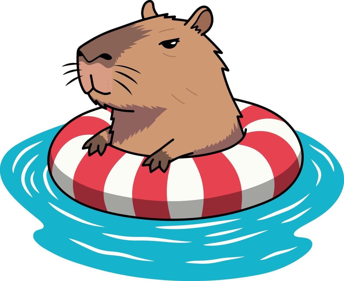 Capybara Enjoying a Relaxing Swim in a Float vector