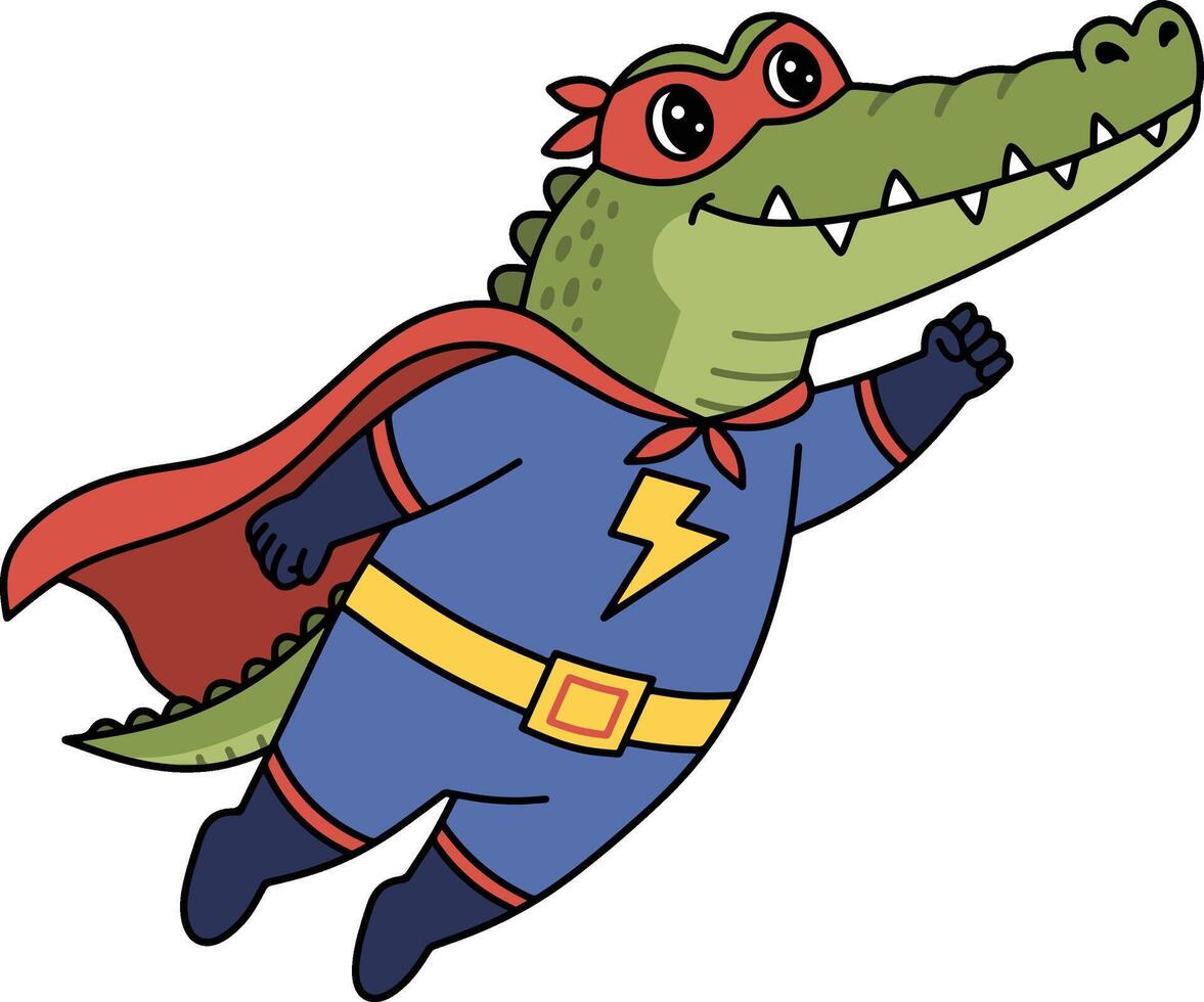 Superhero Alligator Soaring Through the Sky vector