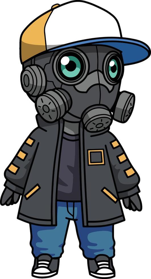 Chibi Character with Gas Mask and Streetwear vector