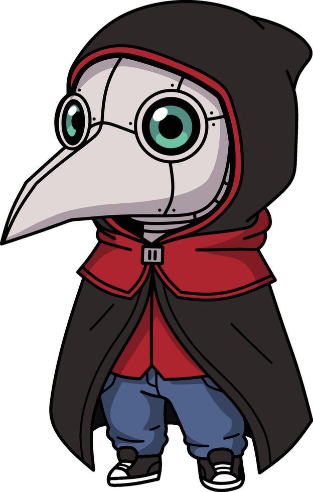 Chibi Plague Doctor with Steampunk Mask and Hood vector
