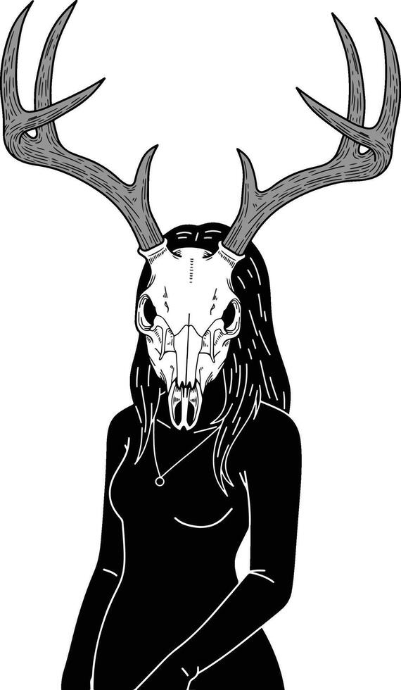 Woman with Deer Skull Headed illustration vector