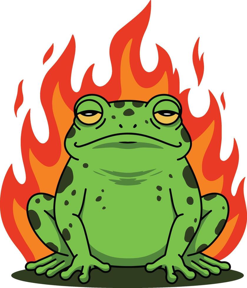 Burning Frog Meditating in Flames Illustration vector
