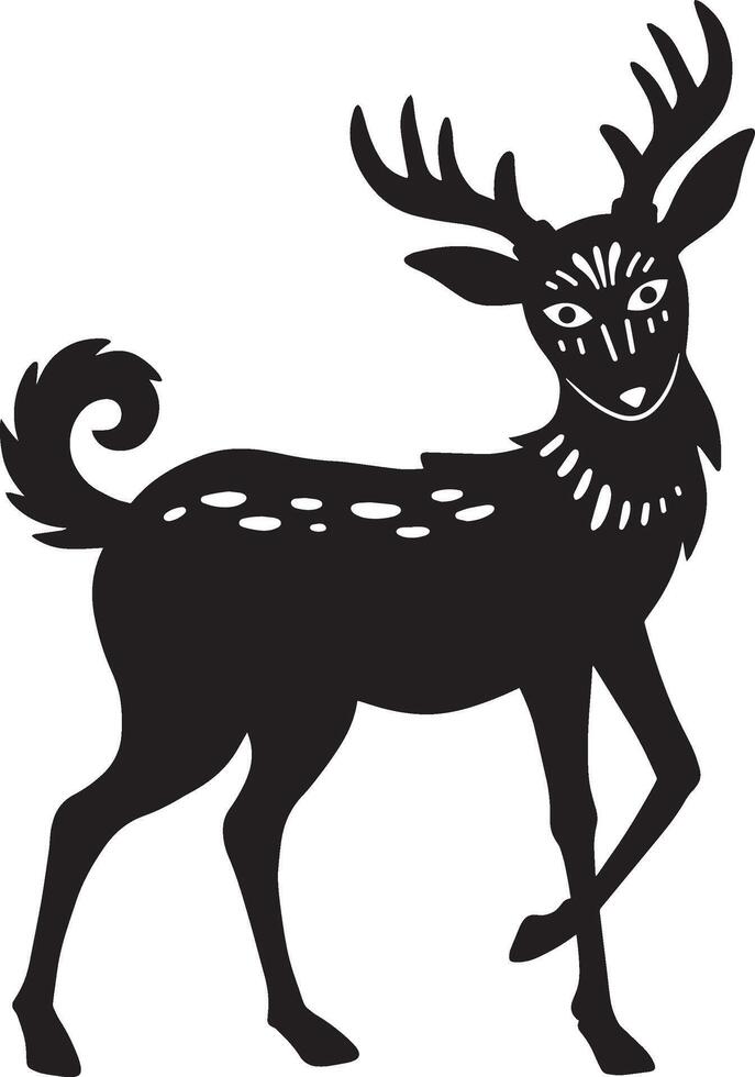 Silhouette of a Deer with Antlers and Curly Tail vector
