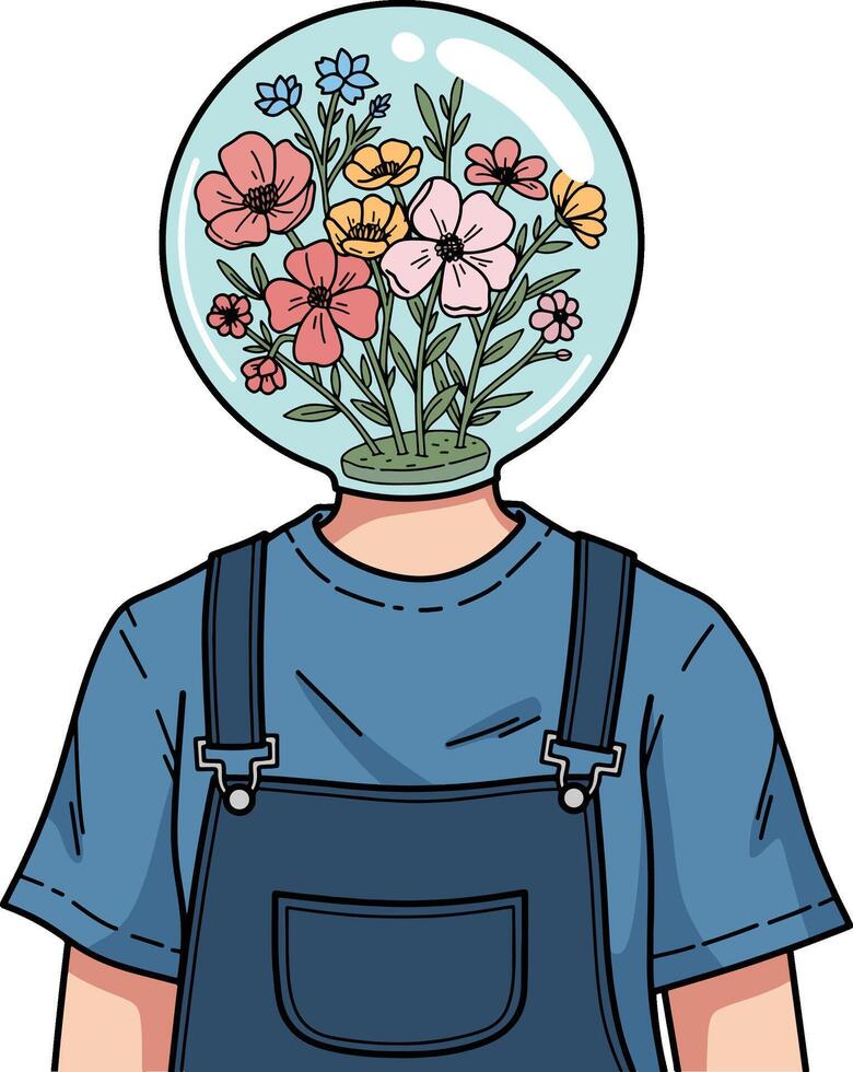 The Blossoming Mind A Surreal Floral Portrait vector