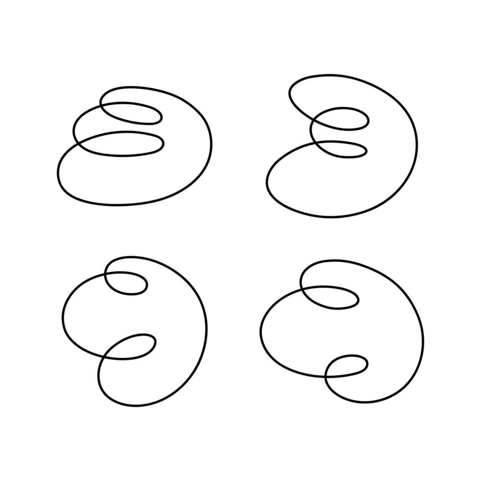 Set of hand drawn spiral line art decoration isolated flat design. vector