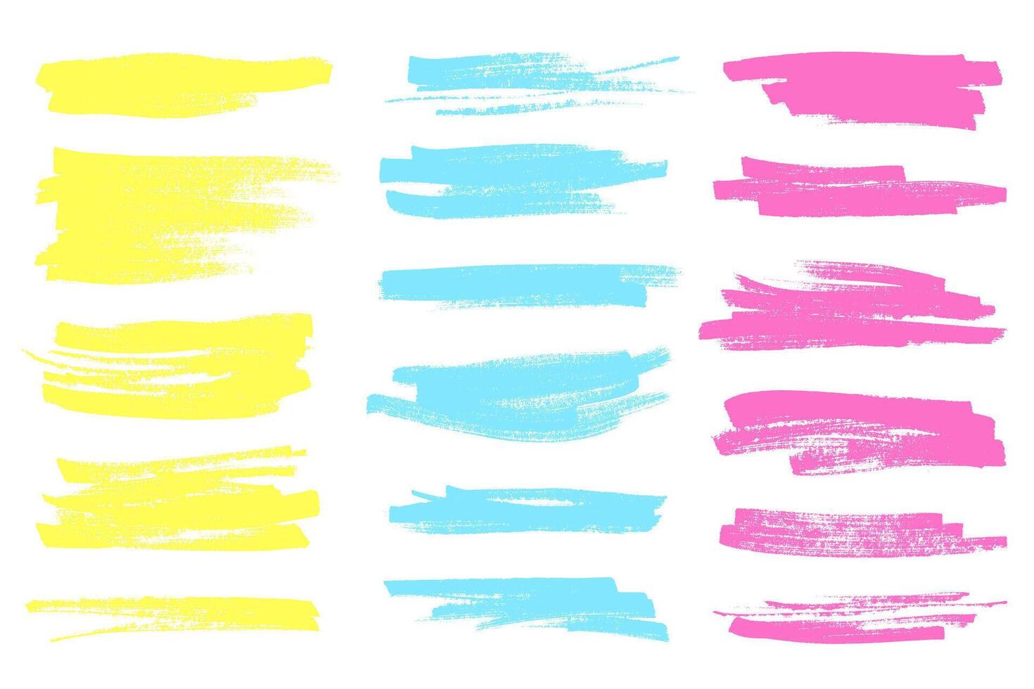 Permanent marker lines for underlining and highlight. Yellow and pink marker stroke collection. Hand drawn rough brush lines vector