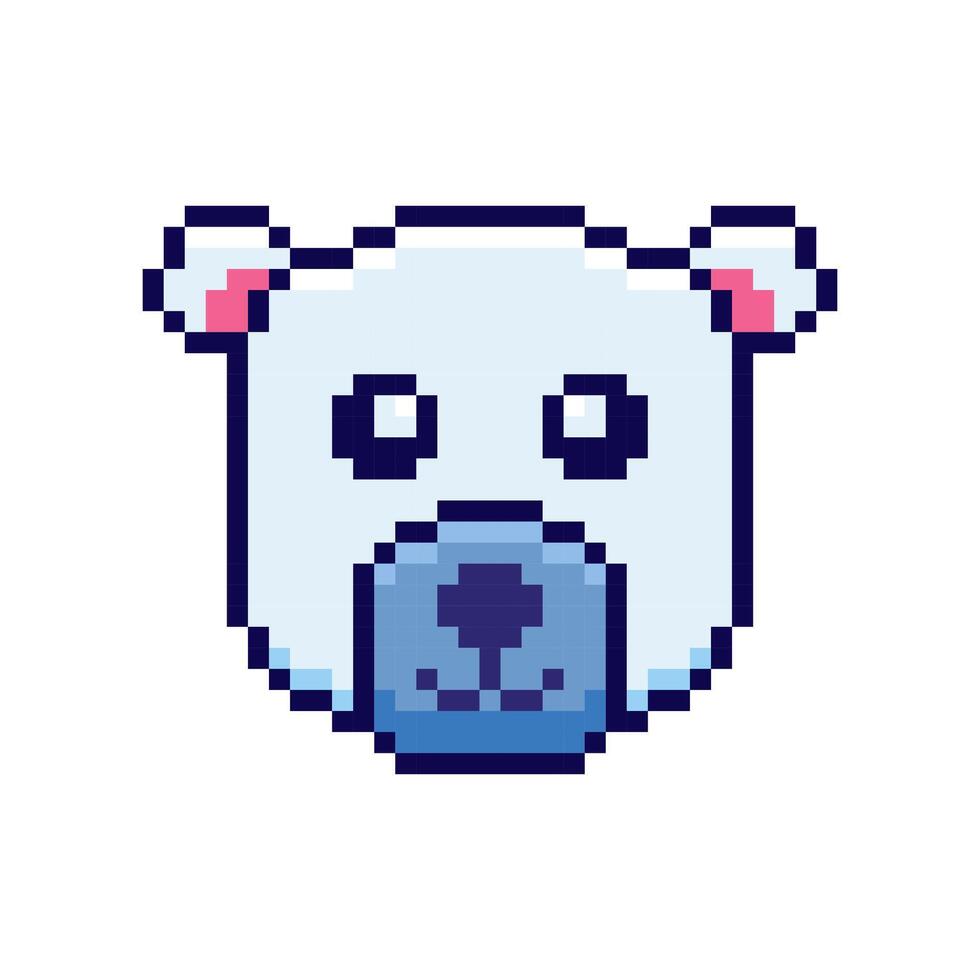 Pixel art Polar Bear Head game asset design vector