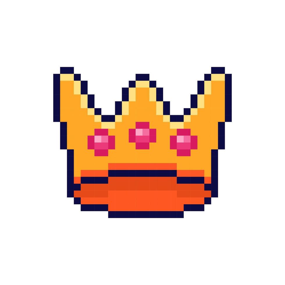 Pixel art crown gold game asset design vector