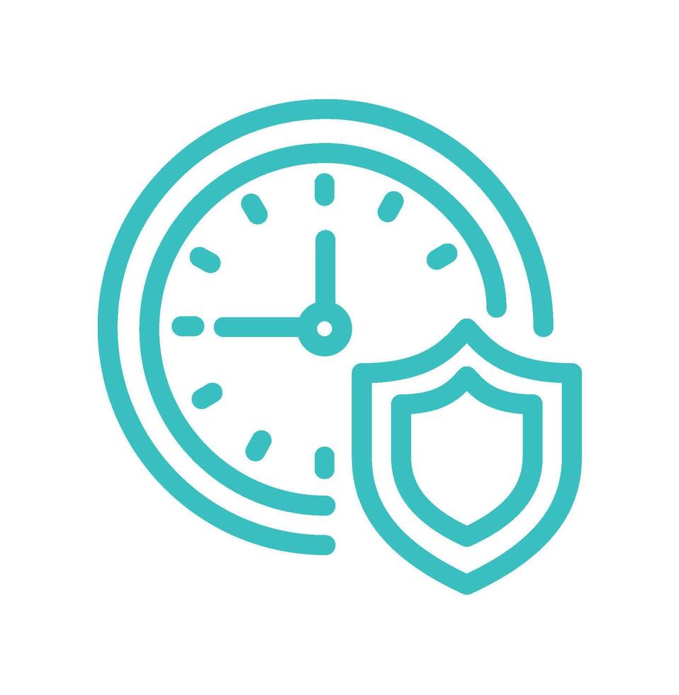 Clock and shield icon representing security and time management. Digital insurance icon cyber security symbols concept. vector