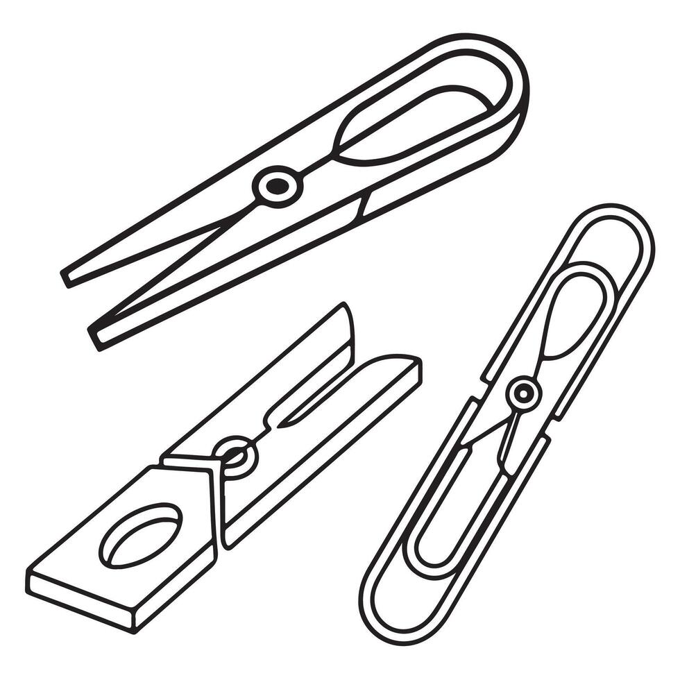 Three Stylish Clothespins in a Line Art Style Minimalist Home Decor and Laundry Essentials - Professional digital artwork with vibrant colors and detailed composition vector