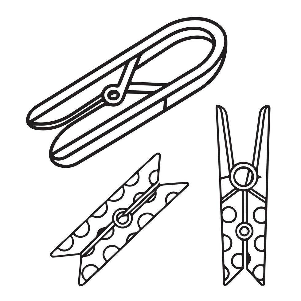Three Stylish Clothespins A Whimsical Line Art Illustration of Laundry Accessories for Home Decor - Professional digital artwork with vibrant colors and detailed composition vector